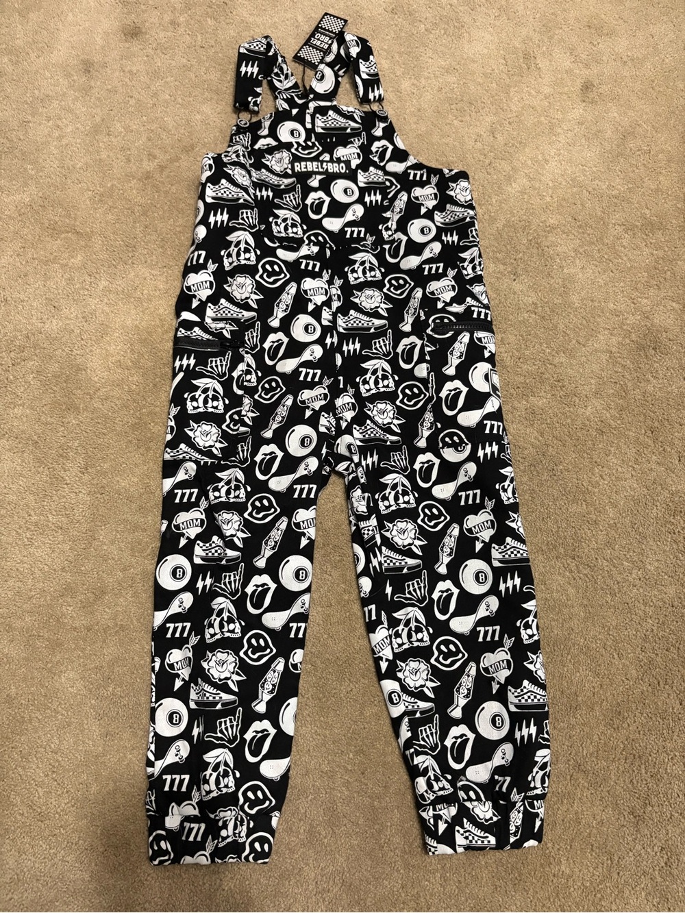 Rebel Bro 6-7T Black and White Graphic Kids Overalls